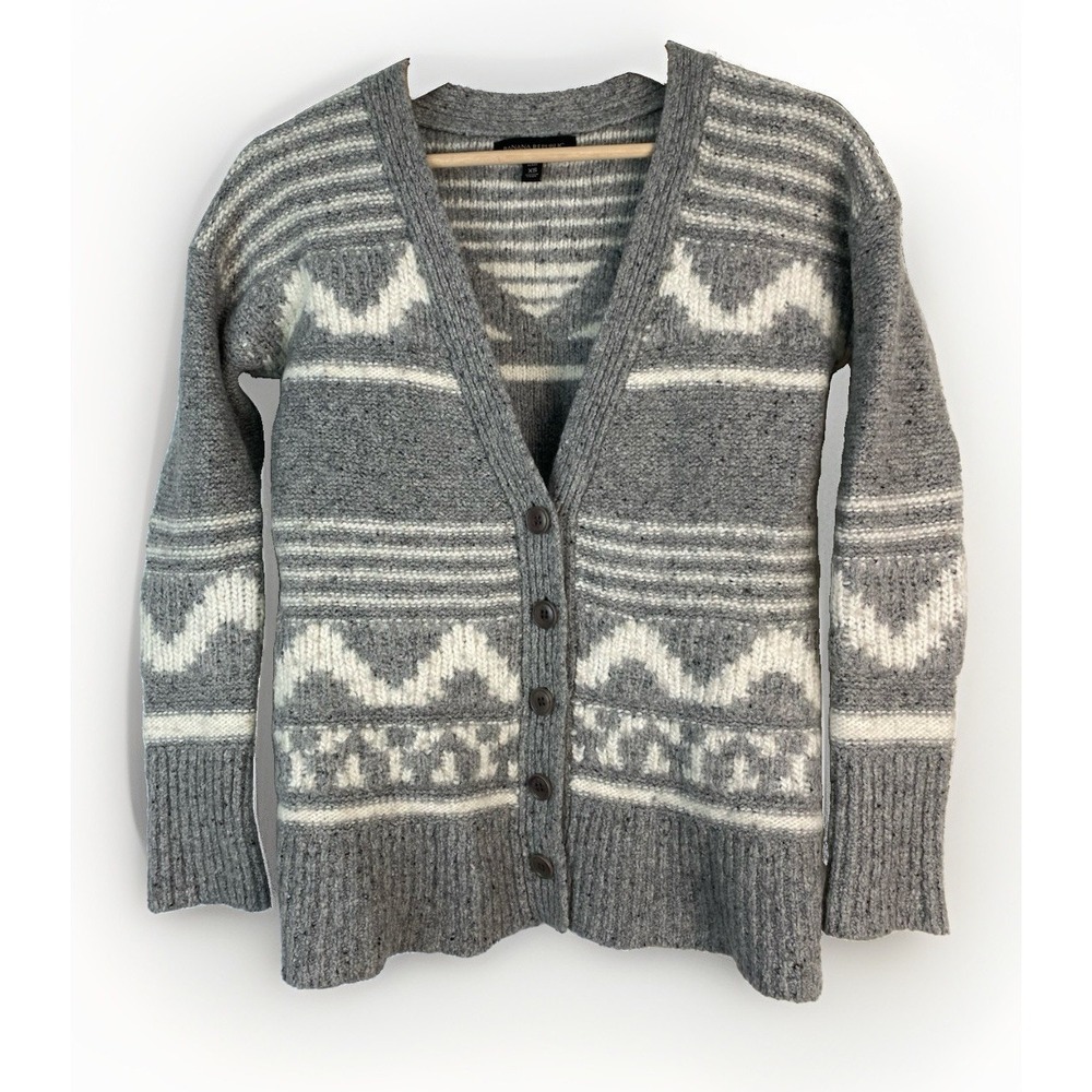 Banana Republic Women's PXS Gray White Wool Blend Button Up Cardigan Sweater